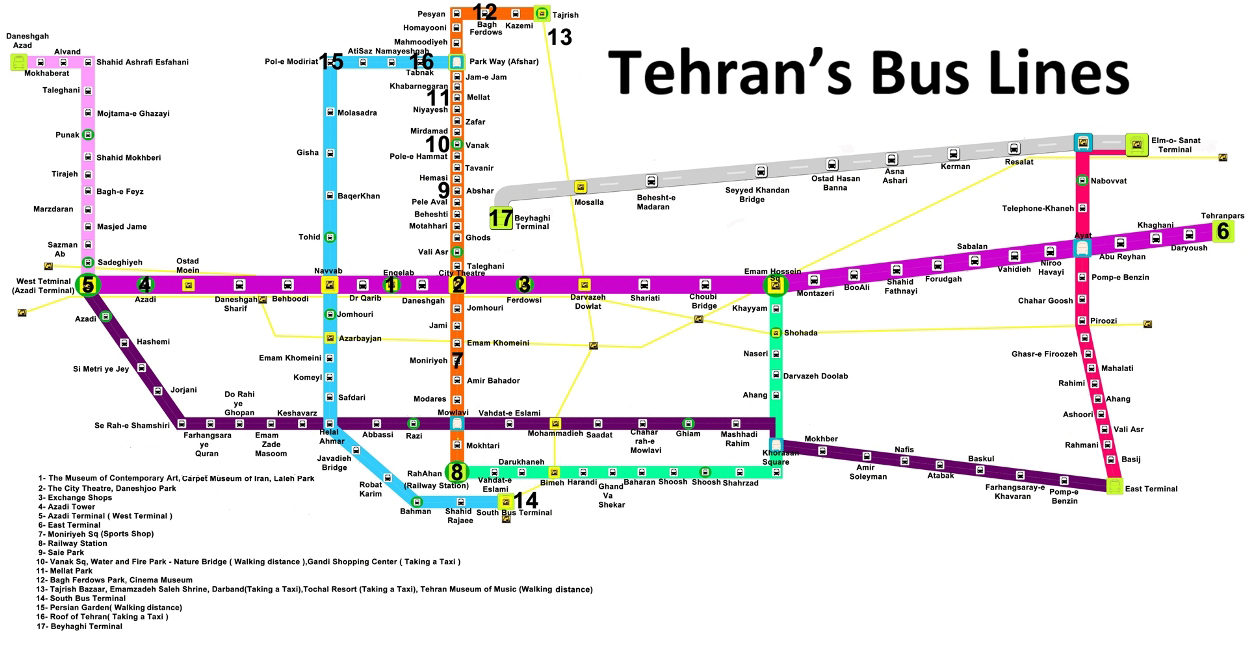 Tehran BRT Bus Lines Map, Pdf